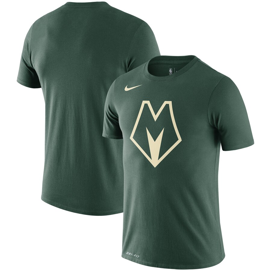 Men 2020 NBA Nike Milwaukee Bucks Green City Edition Logo DFCT Performance TShirt->nba t-shirts->Sports Accessory